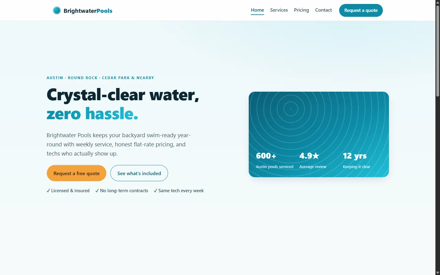 Brightwater Pools — live website built by Enrayo